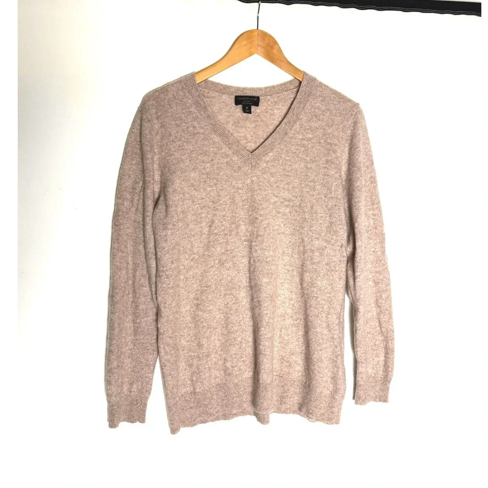 Charter Club Luxury 100% Cashmere V-Neck Sweater Tan Oatmeal Heather 3X Womens